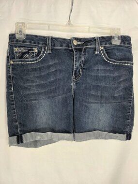 Love Indigo Embellished Back Pocket Cotton Denim Blue Jean Cuffed Shorts Size 10